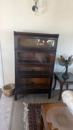Antique Barrister Bookcase 4-Section Dark Wood