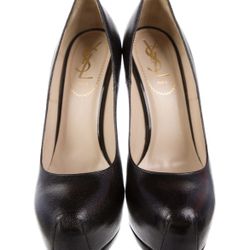 * ﻿﻿Yves Saint Laurent Leather Pumps, Black, Round-Toes , Stiletto Heels with Platform