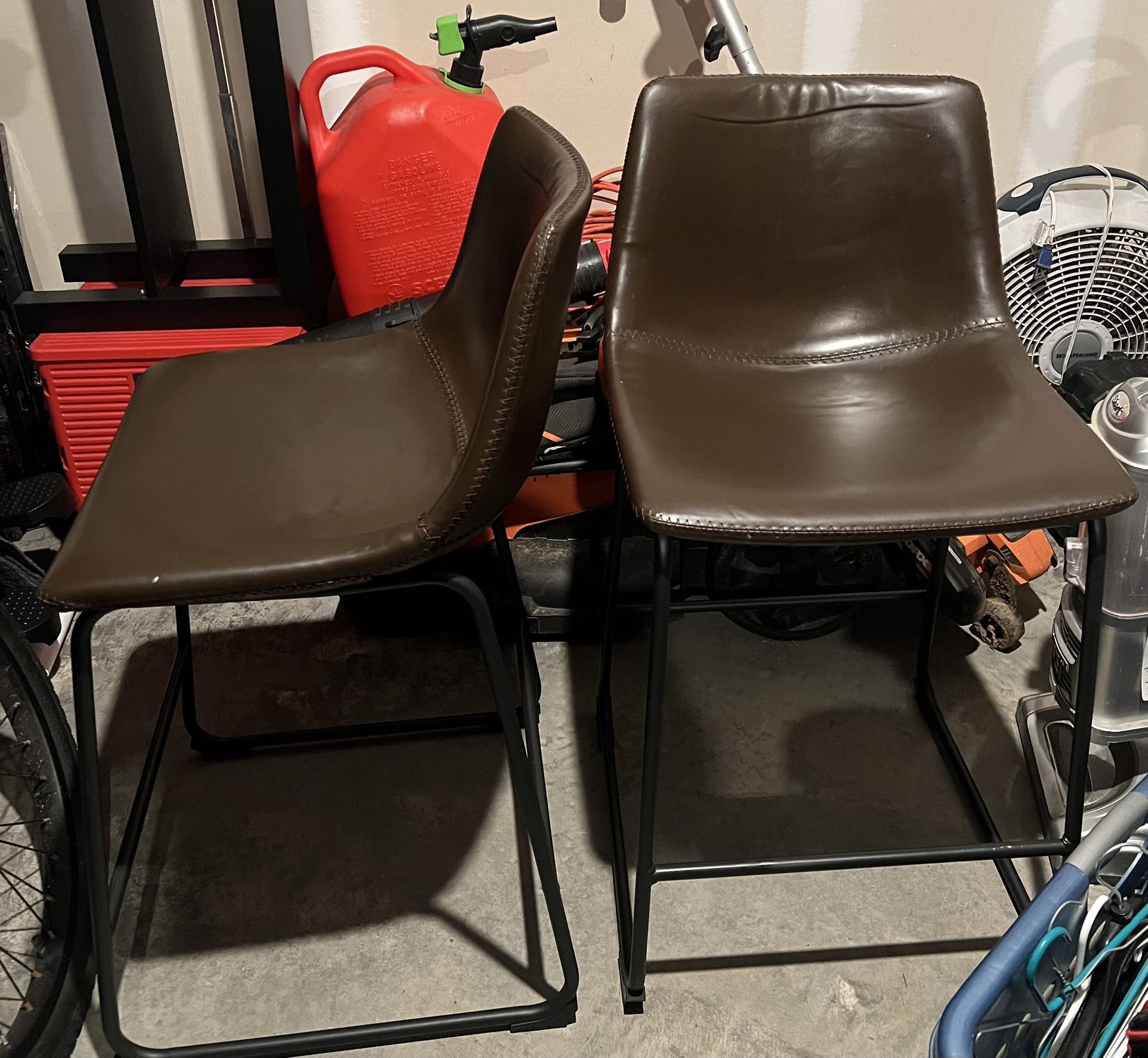 Wasatch 24 in. Brown Low Back Metal Frame Counter Height Bar Stool with Faux Leather Seat (Set of 2)