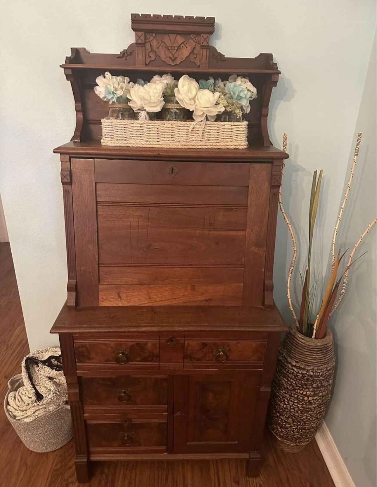 Antique Walnut Dresser/ Desk Combo 