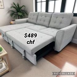Black Friday 90.5" Light Gray Linen Sleeper Sectional Sofa with Reversible Storage Chaise