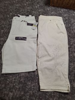I pair of shorts size 14 and I pair Jeggings Capri  total 6 dollars  . New one with tags