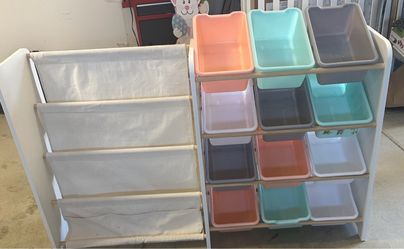 Kids Toy Storage Organizer Set with Bins and Book Rack
