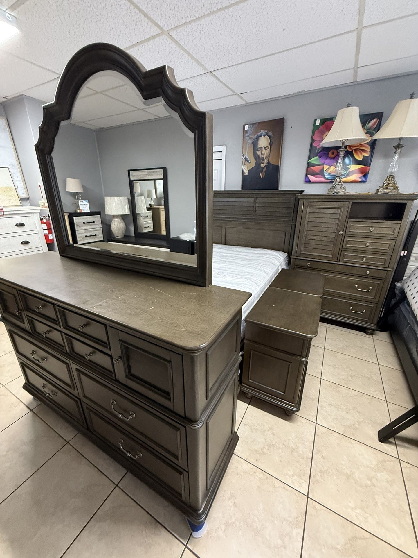 King Storage Bedroom Set! (Bedframe, Dresser, Mirror, & Nightstands) Real Wood & Deep Drawers! 