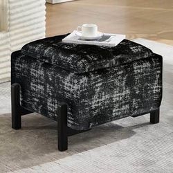 SALE! New Square Storage Ottoman with Tray, Modern Foot Stools , Upholstered Coffee Table, Black