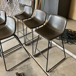 5 Bar Height Gray Faux Leather Stools 
