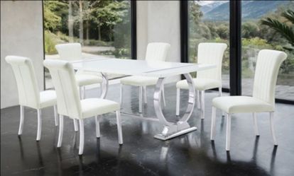 Brand New White & Silver 7pc Formal Dining Table Set