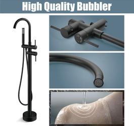 Aolemi Floor Mount Bathtub Faucet Freestanding Tub Filler Standing High Flow Shower Faucets Shower Mixer Taps, Swivel Gooseneck Spout with Cylinder Ha