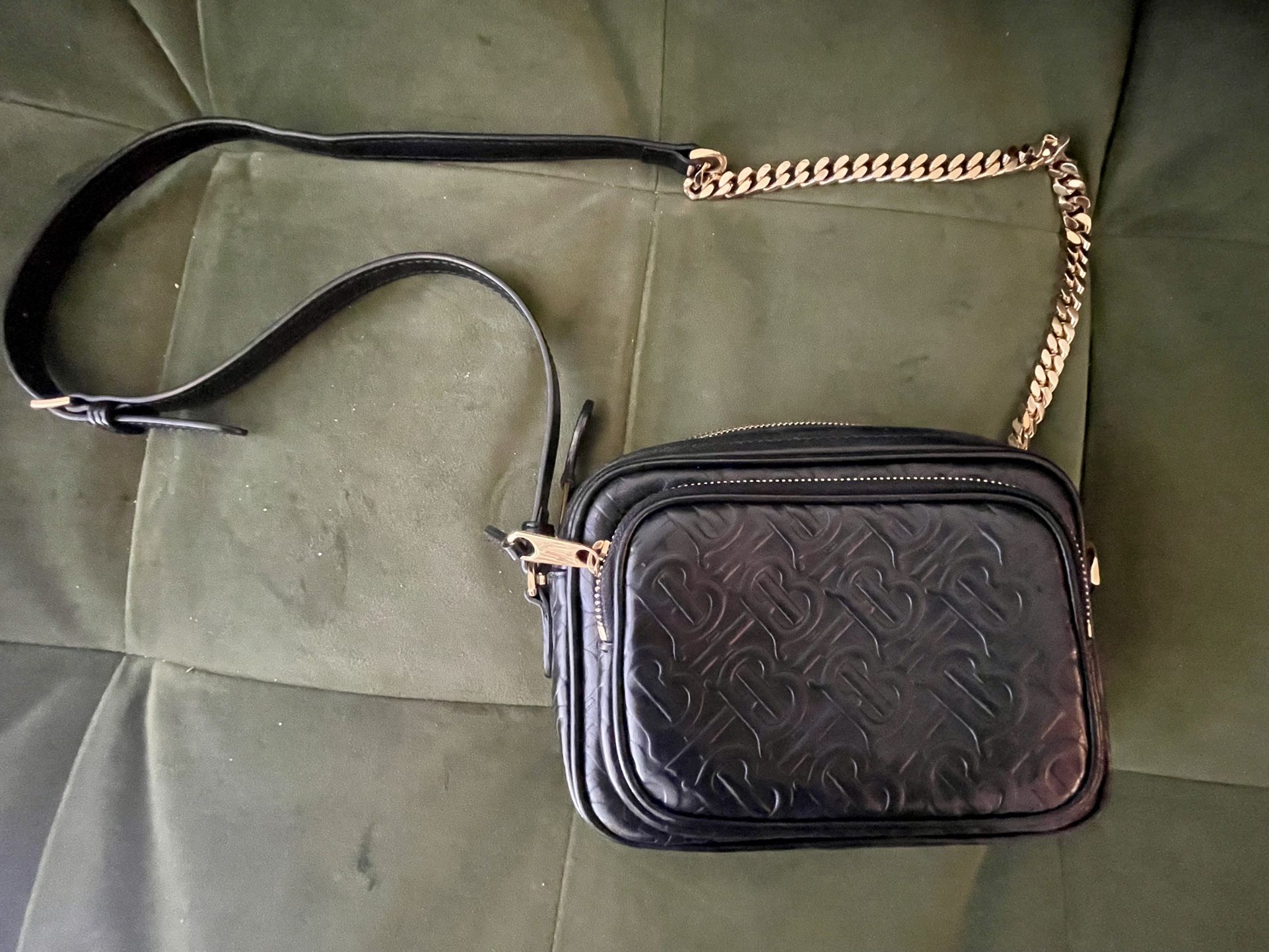 Burberry Calfskin Embossed Monogram Camera Bag