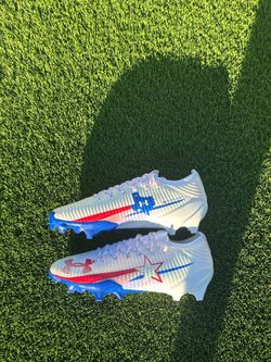 Under Armour UA Blur Pro Football Cleats White Red Blue Men's Size 13