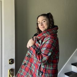 NWT Oopera Reversible Small & XL Raincoat red black plaid j2315rw-1 Button Up Hooded