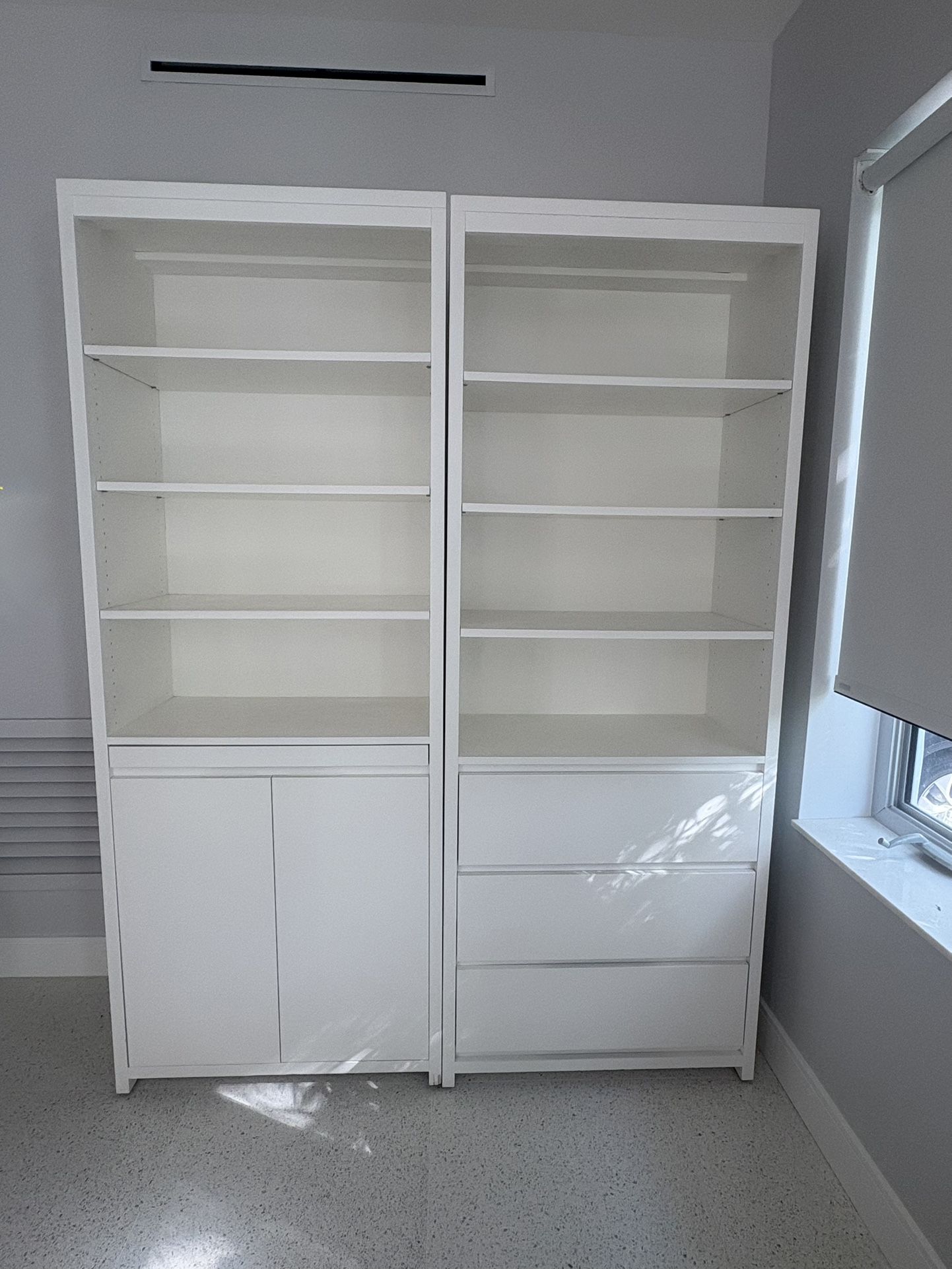 Two Custom-Made White Solid Wood Cabinets – Modern & Sleek