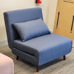 Faux Linen Blue Futon Chair Bed 