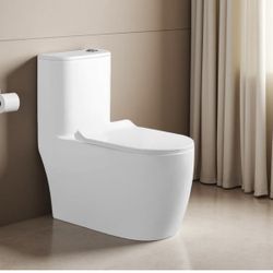 One Piece Toilet with Soft Closing Seat 10'' Rough-In Modern Toilet for Bathrooms 27.1x 15.4 x 29.9 Inches Standard White Toilet bowl