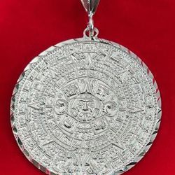Mexican Silver 925 Aztec Calendar Pendant 