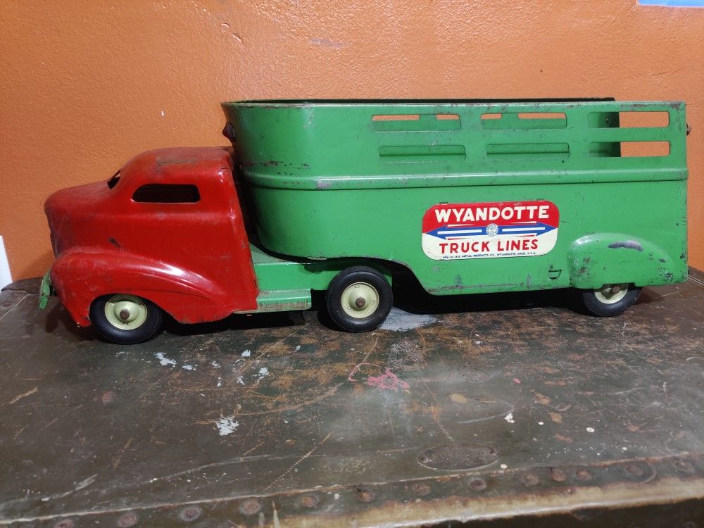 Antique Pressed Steel Toy Tractor Truck And Trailer