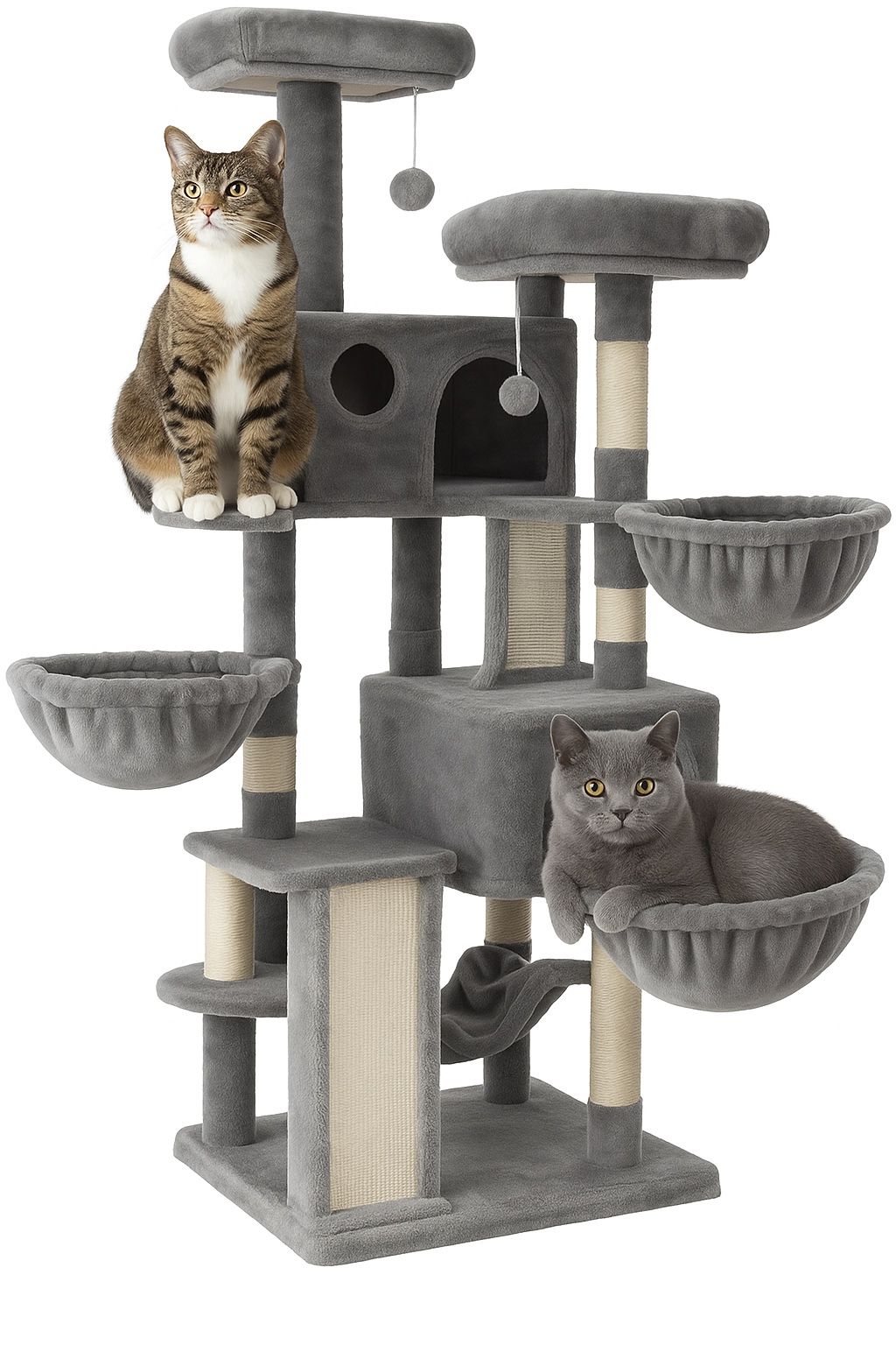 65in Larger Cat Tree Tower Condo for Indoor Kitties/Multi-Level Furniture Activity Center with Wide Base/Cozy Plush Cat Perches/Baskets/Sisal Scratchi