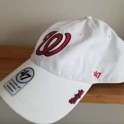 Washington Nationals Women's Sparkle '47 Brand White Clean Up Baseball Cap/New 