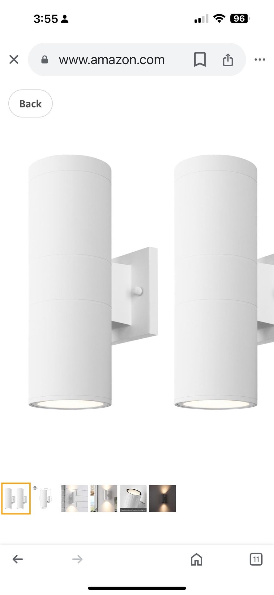 mirrea Modern outdoor porch light in 2 lights with aluminum cylinder and tempered glass cover, waterproof wall sconce, 2 pack (matte white)