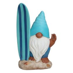 Outdoor Blue Surfer Gnome Garden Statuary, 8 in L x 5 in W x 13.88 in H