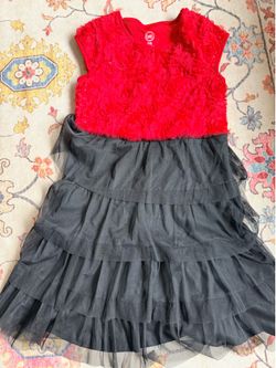 Wonder Nation Girls' Red Rosette and Black Tulle Dress, Size XL (14-16) fits more like 12