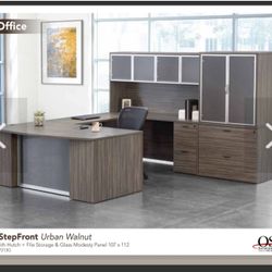 U Shaped Desk Furniture With Hutch And Cabinet 