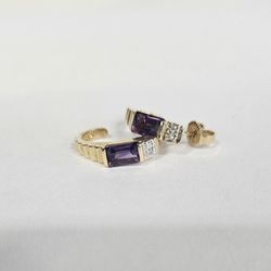 14K Yellow Gold Amethyst and Diamond Earrings  807745-1