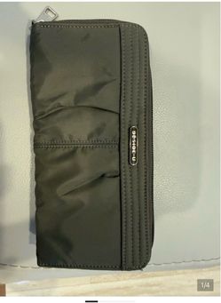 BESIDE-U Zip Around Wallet – Dark Gray with Purple Interior