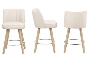 (Set of 4) Ivory White Faux Leather 26’’ Swivel High Back Barstool Solid Wood Counter Height Stool
