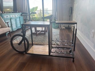 Vintage Industrial Bicycle Bar Cart / Wine Rack – Wood & Metal