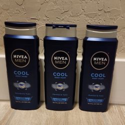 Bulk Set Of 3 NIVEA MEN Cool 3-in-1 Body Wash for Men with Icy Menthol and Yuzu Scent, 16.9 fl oz