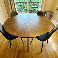 Conan Walnut Round Dining Table And Chairs