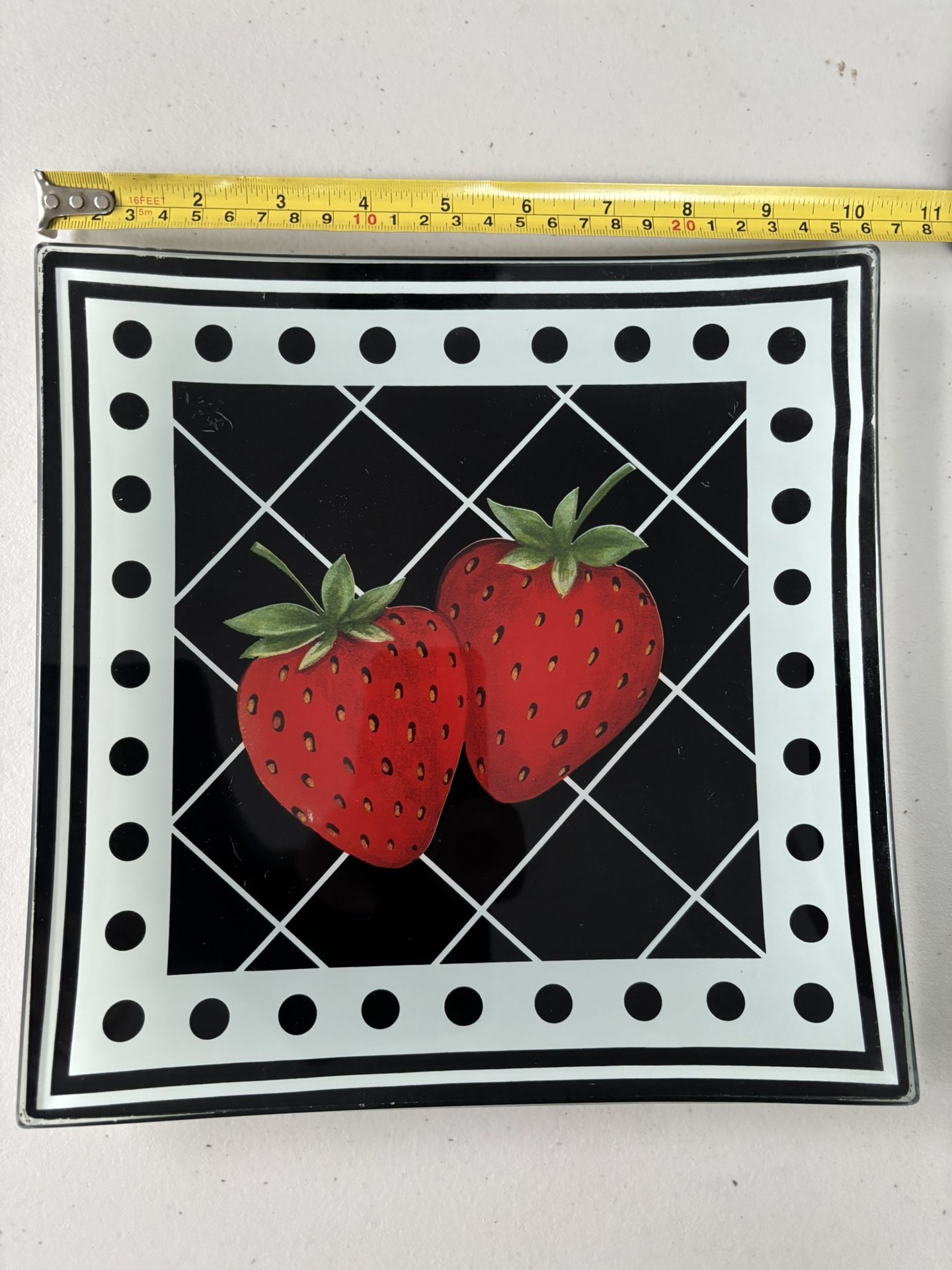 Vintage Strawberry Square Glass Plate