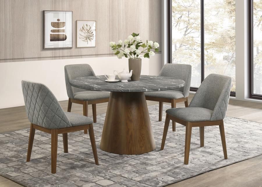 5-piece Round Dining Table Set Grey and Dark Oak! Best Prices!