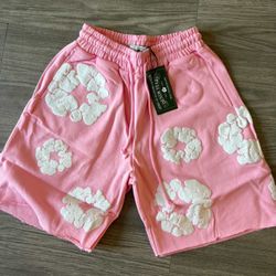 Pink Denim Tear Shorts