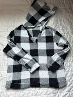 SHEIN Buffalo Plaid Plush Hoodie Pullover Size L