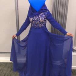 Royal blue dress with cape