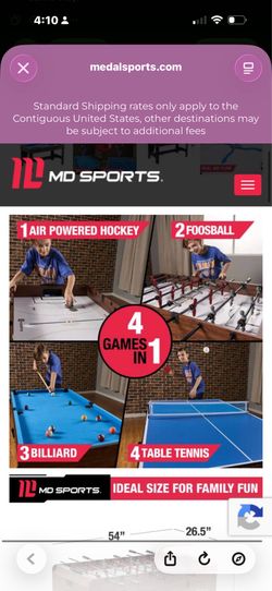 MD Sports 54” 4-in-1 Combo Game Table Foosball Air Hockey Pool Ping Pong