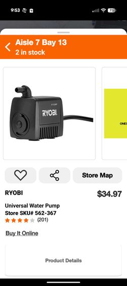⚠️ Missing plastic outlet tip/nozzle ⚠️

RYOBI Universal Water Pump