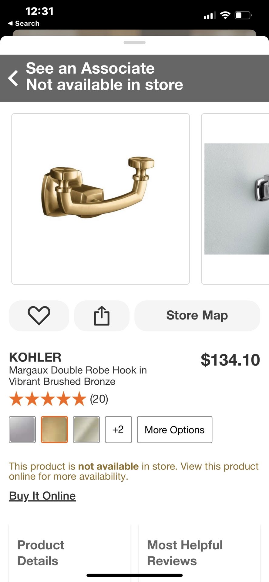 Brand New Kohler Robe Hook