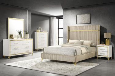 5 PC Queen Bedroom Set with Queen Bed Frame Dresser Mirror  Nightstand and Chest Of Drawer