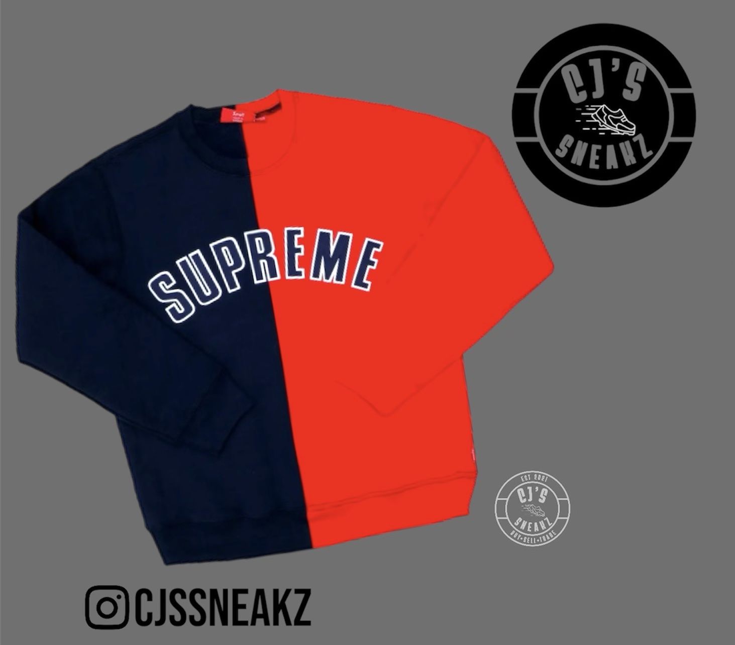 Men’s Supreme Split Crewneck Sweatshirt Navy - Brand New Size Large
