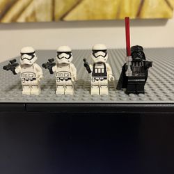 Lego Darth Vader Minifigure With Grey Head & 3 First Order Stormtroopers 