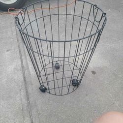 Vintage Wire Laundry Basket With Wheels 