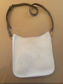 White Perforated Crossbody Bag with Brown Strap