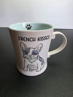French Bulldog "French Kisses" 17 oz. Stoneware Coffee Mug Double Sided, Cute!