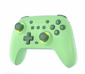 Green Wireless Gaming Controller with LED Thumbsticks for PC and Nintendo Switch