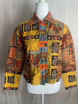 Vintage Anage Beaded Patchwork Jacket - Boho Elephant Tapestry Crop S