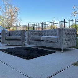 Gray Tufted Couch Set