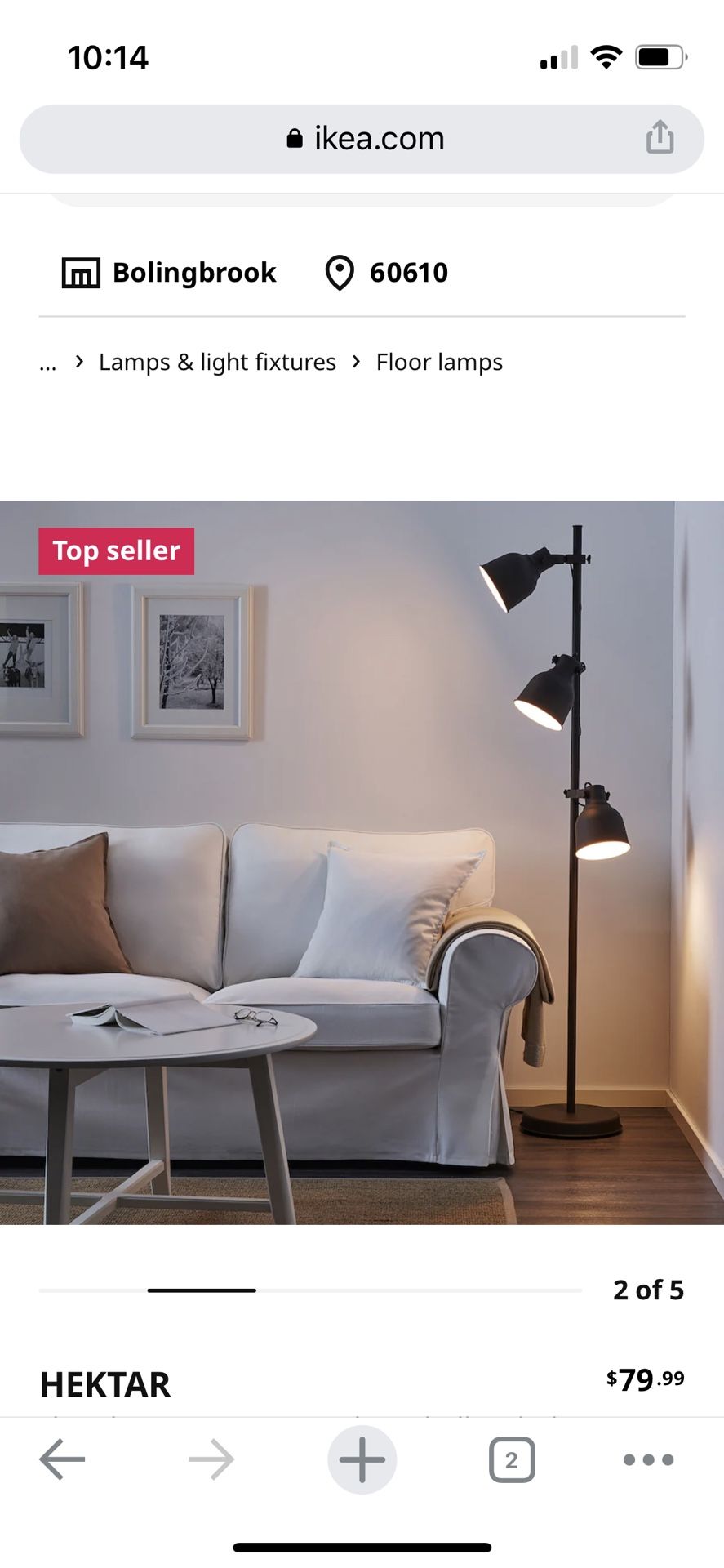 Ikea HEKTAR Floor lamp w/3-spots and LED bulbs, dark gray